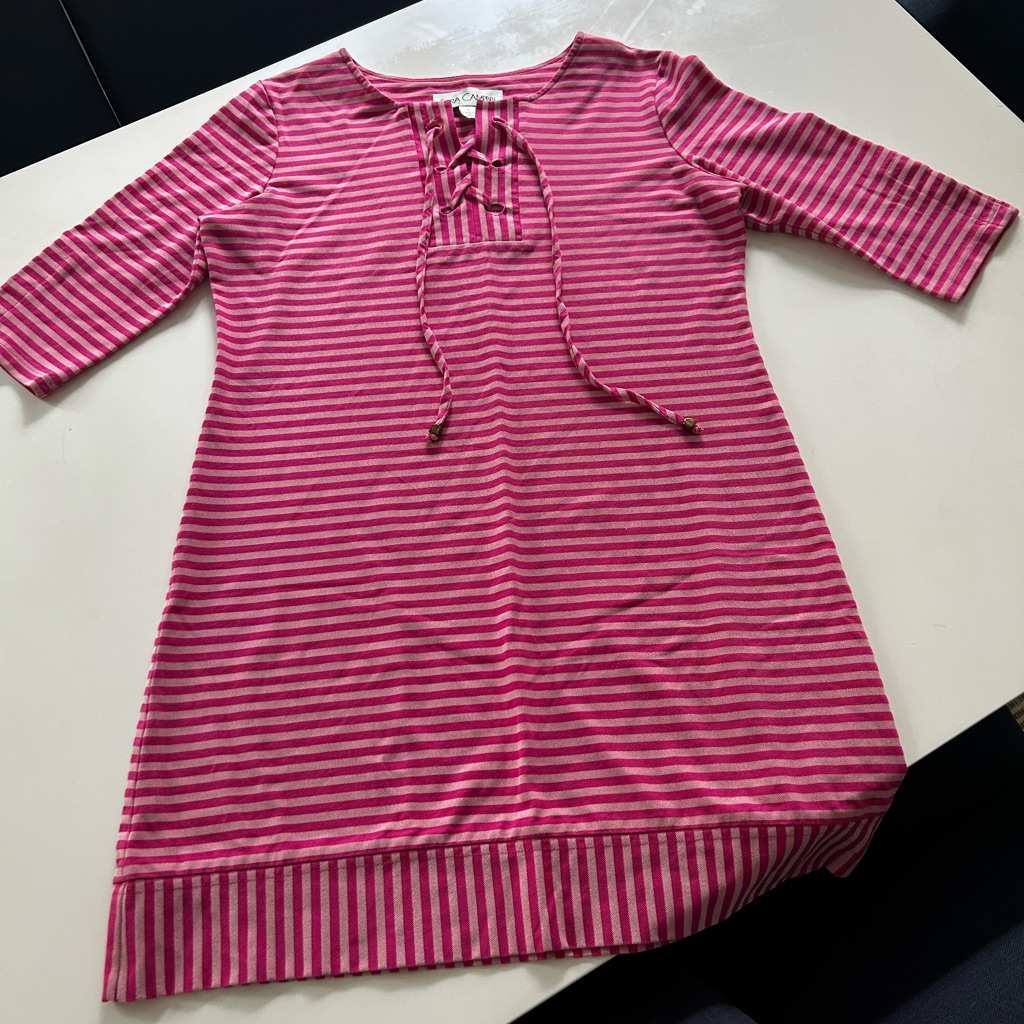 Sara Campbell Pink On Pink Striped Dress With Lace-Up Detail
